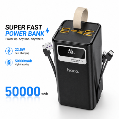 Hoco MMJ-12 50000mAh Fast Charging Power Bank – 22.5W PD/QC Portable Charger with Triple Outputs, LED Digital Display & Multi-Protection Safety